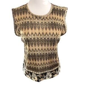 Plissé Women's Vintage Y2K Pleated Sleeveless Pattern Top Brown Beige Medium‎